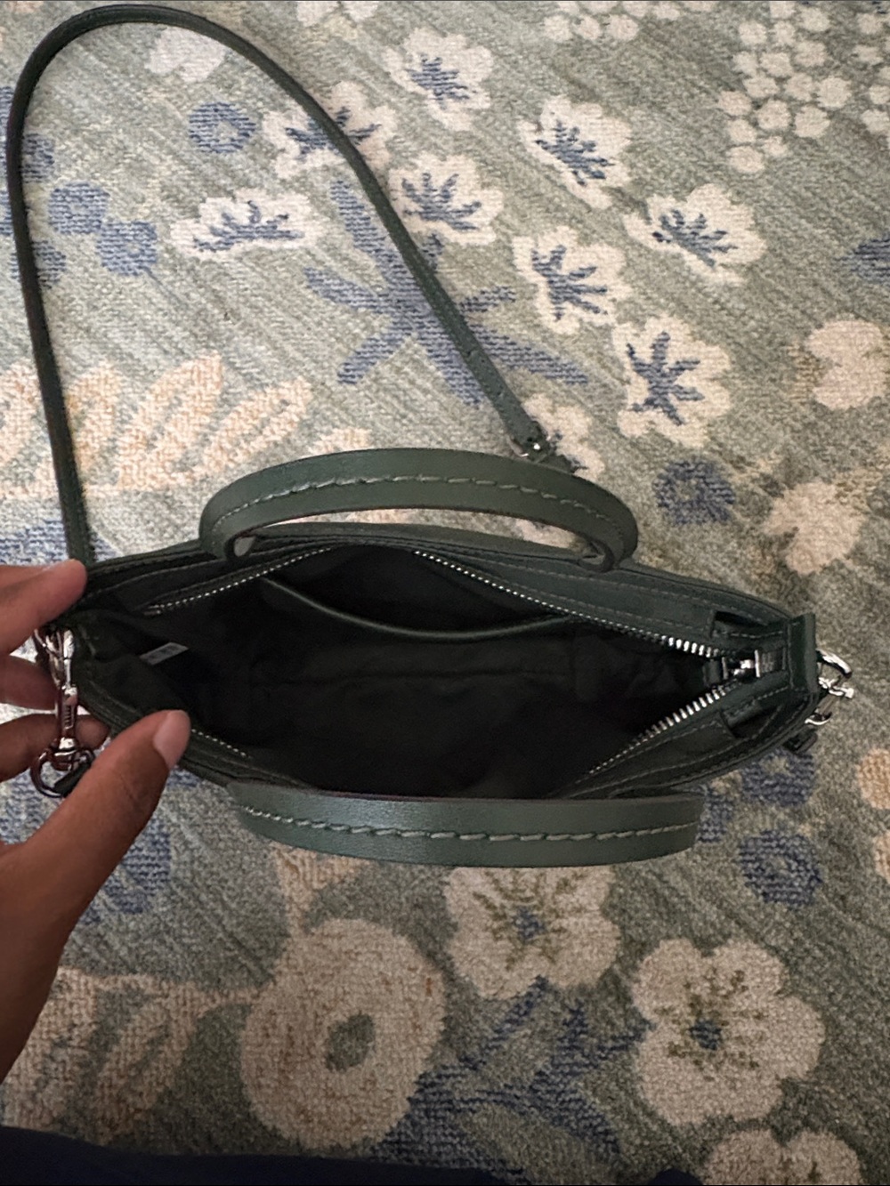 Tory Burch Dark Green Leather Mini Tote with Detachable Strap - Picture 6 of 7